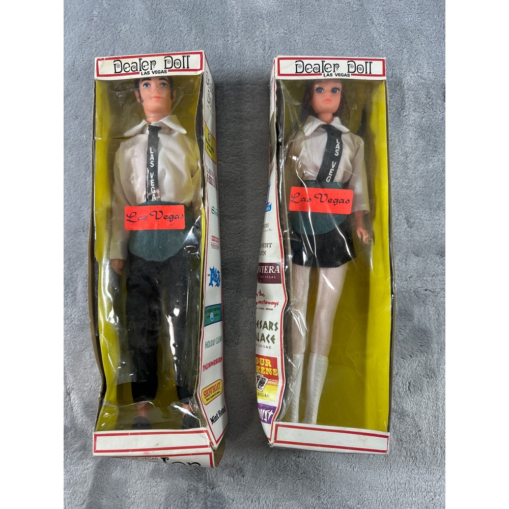 Vintage Las Vegas Dealer Doll Set Male Female Casino Souvenir Caesars Sands Mint